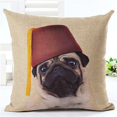 Pug Home Red Hat Decorative Pillow Case