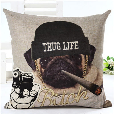 Pug Home Thug Life Decorative Pillow Cover