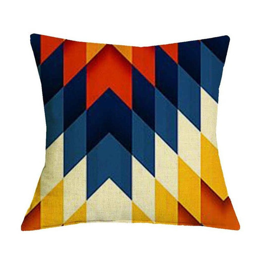 Blue Orange and White Geometric Pattern Pillow Cover