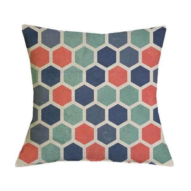 Green and Orange Geometric Graphic Pattern Pillow Case