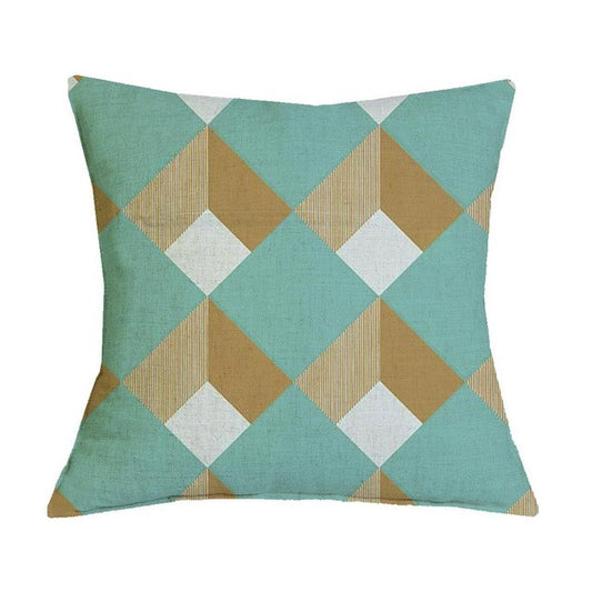 Green Gold and White Square Geometric Pattern Pillow Cover