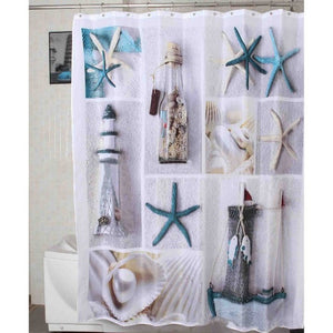 Seascape Seastar Shell And Light Tower Shower Curtain