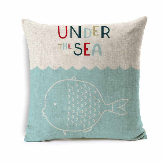 Kids Cartoon Under The Sea Fish Cushion Cover Sea Animal Throw Pillow Cover