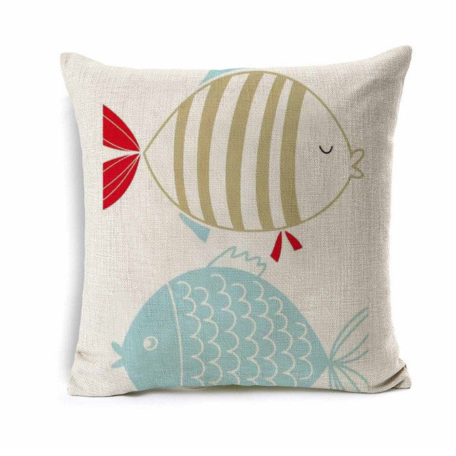 Kids Cartoon Fish Cushion Cover Sea Animal Throw Pillow Case
