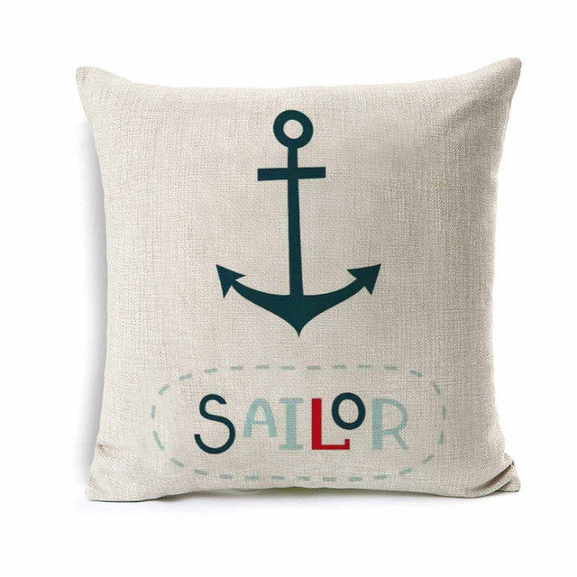 Kids Cartoon Anchor Cushion Cover Ocean Sea Sailor Animal Throw Pillow Cover