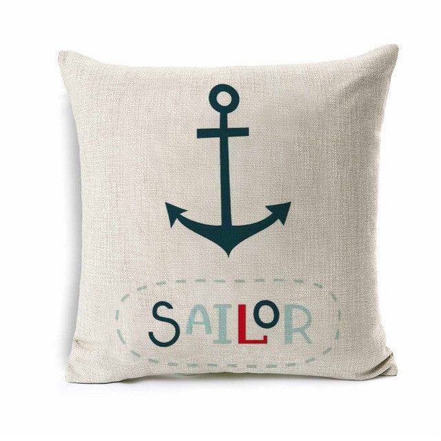 Kids Cartoon Anchor Cushion Cover Ocean Sea Sailor Animal Throw Pillow Case