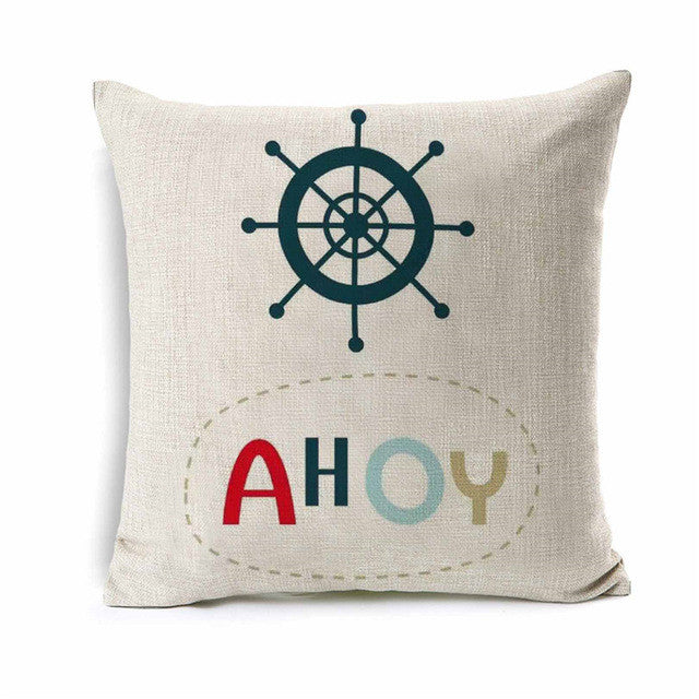 Kids Cartoon Ship Wheel Ahoy Cushion Cover Ocean Sea Animal Throw Pillow Cover