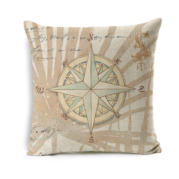 Mediterranean Ocean Compass Vintage Pillowcase