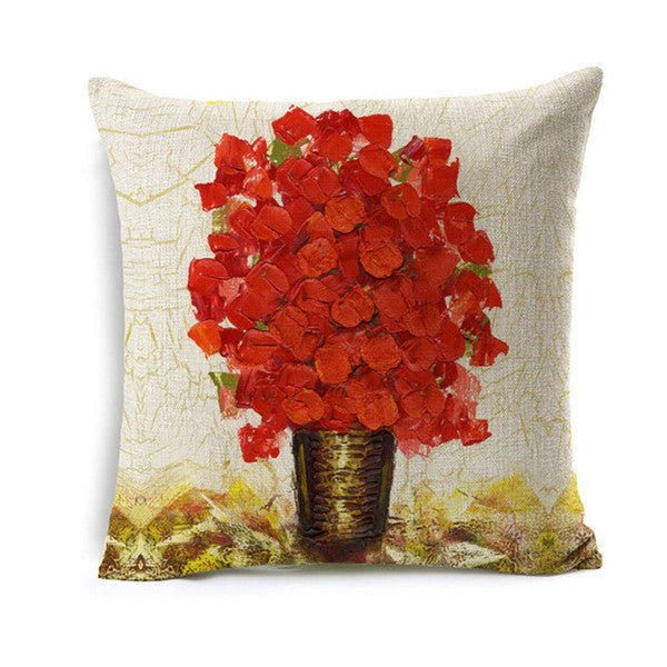 Red Floral White Pillowcase