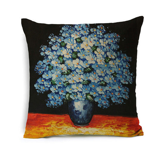 Blue Floral Black Pillowcase