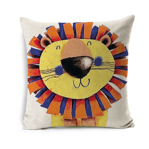 Kids Cartoon Animal Cushion Cover Lion Throw Pillow Cover