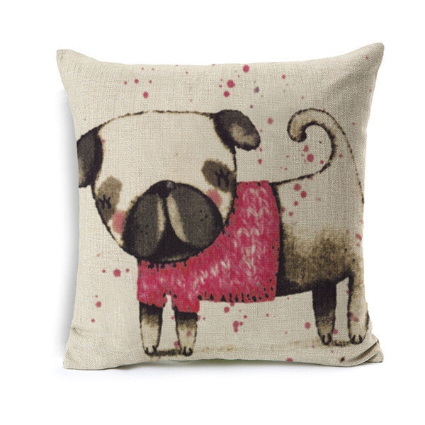Kids Cartoon Animal Cushion Cover Pug Throw Pillow Case