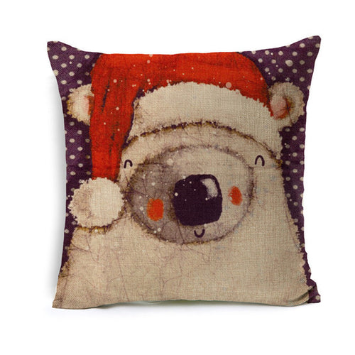 Kids Cartoon Animal Cushion Cover Bear With Christmas Hat Throw Pillow Case