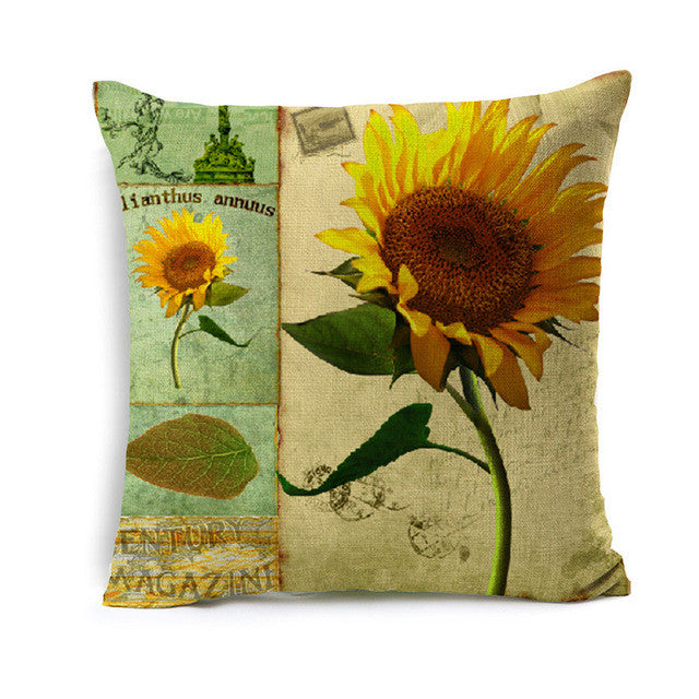 Vintage Sun Flower Pillow Case