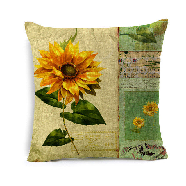 Vintage Sun Flower Pillow Case