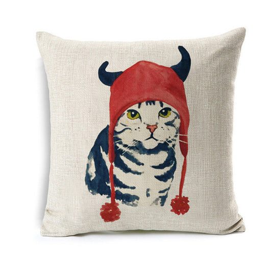 Lovely Black Cat With Red Hat Pillow Cover