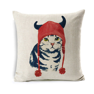 Lovely Black Cat With Red Hat Pillow Case
