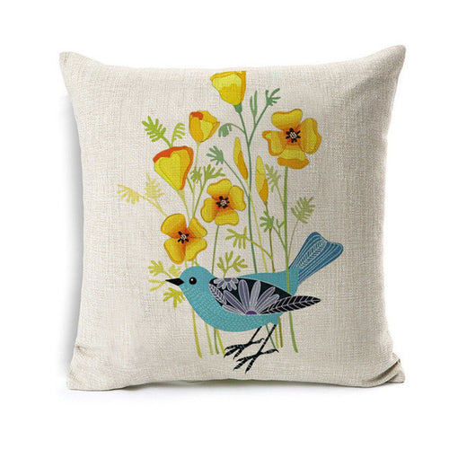 Blue Bird With Yellow Flowers Pillowcase