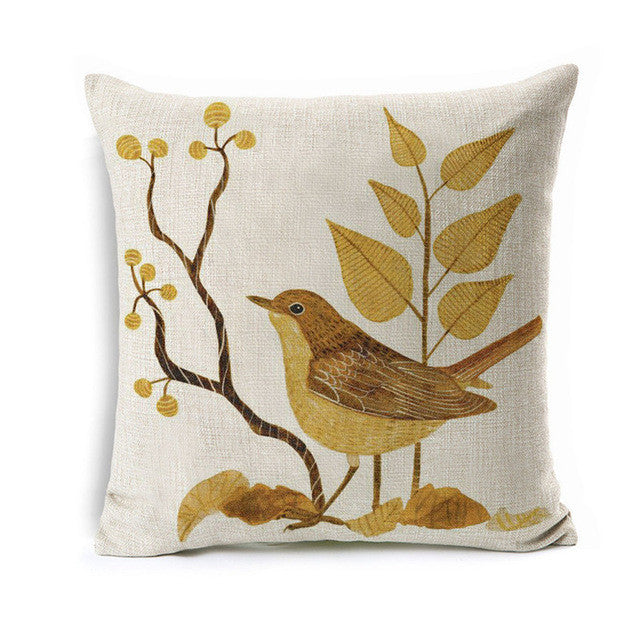 Cute Vintage Yellow Bird With Yellow Leaves Pillowcase